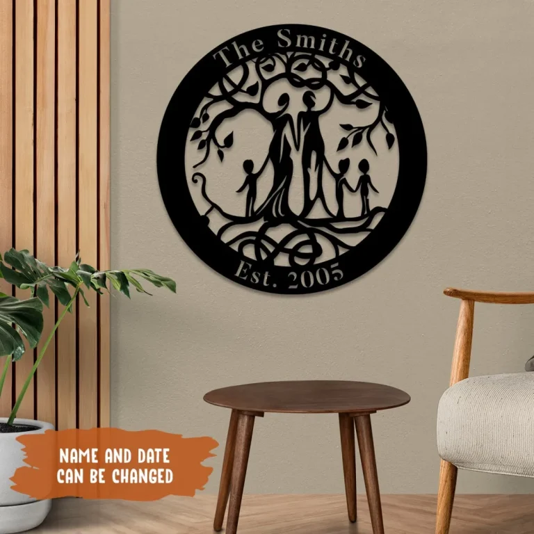 Customized Name And Date Five Members Family Tree Of Life Metal Art