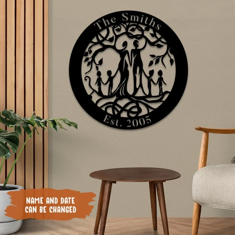 Personalized Husband, Wife And Kids Tree Of Life Metal Sign