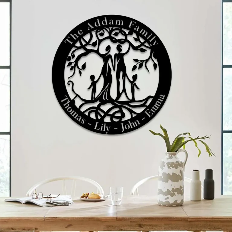 Customized Husband, Wife And Two Children Tree Of Life Metal Art, Mother's Day Gift