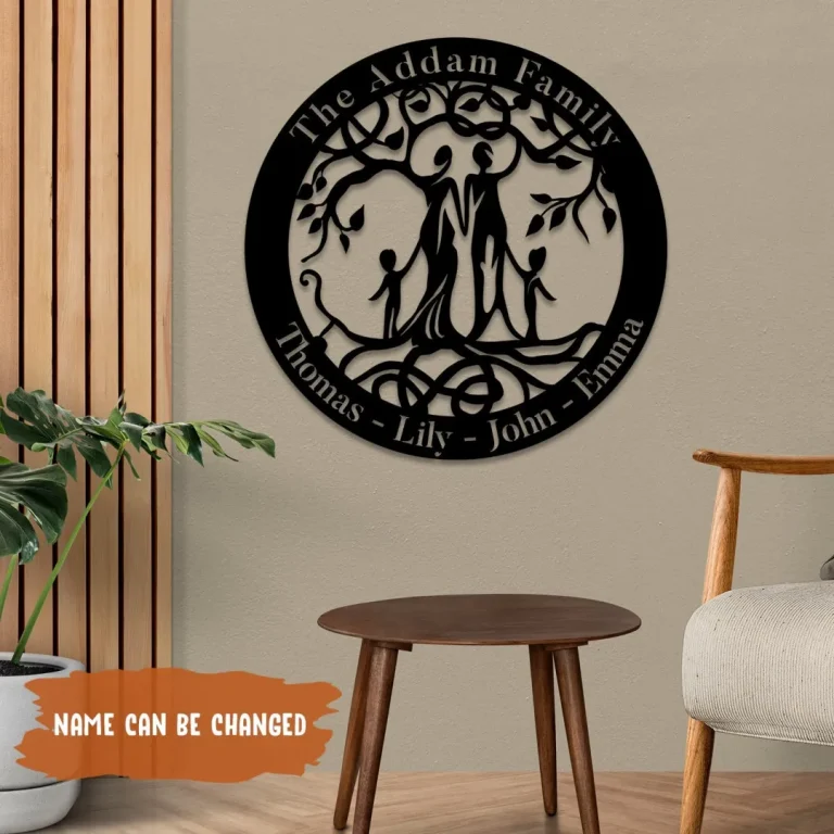 Customized Husband, Wife And Two Children Tree Of Life Metal Art, Mother's Day Gift