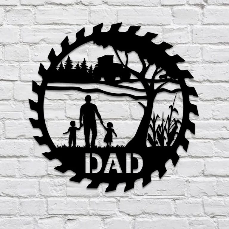 Customized Dad, Little Son And Daughter Metal Art, Farmhouse Art