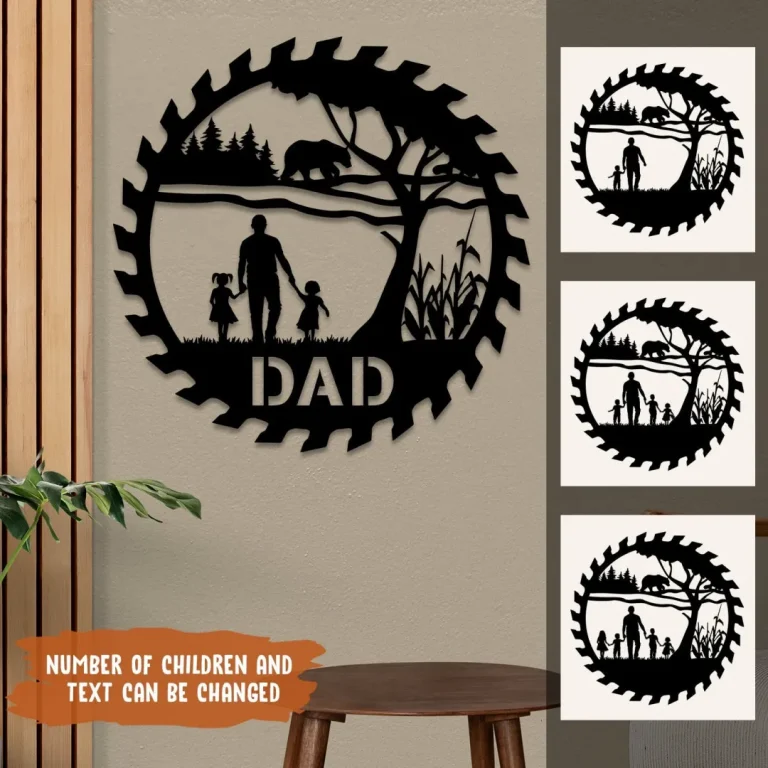 Customized Dad And Kids Bear Metal Sign, Farm, Cabin Steel Wall Art