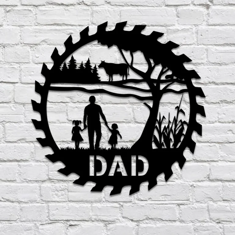 Custom Father And Kids Metal Sign, Cow Wall Hanging, Cattle Farm Sign