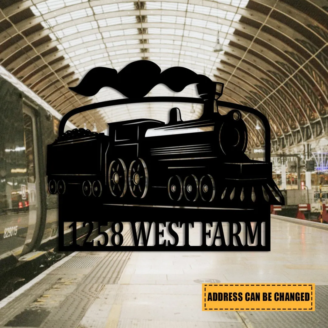 2141-1.webp Personalized Address Train Metal Sign, Train Room Decoration