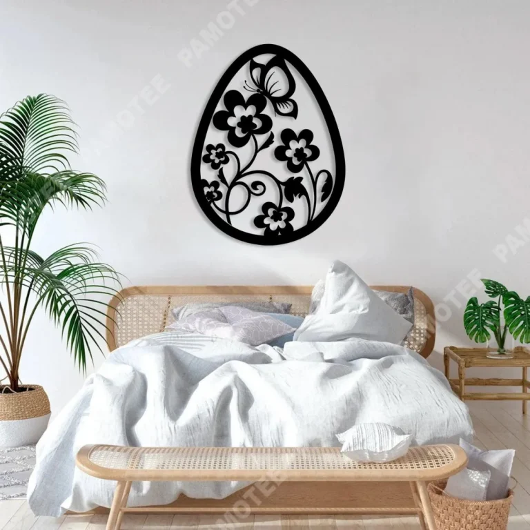 Floral Easter Egg With Butterfly Metal Sign, Wall Metal Art