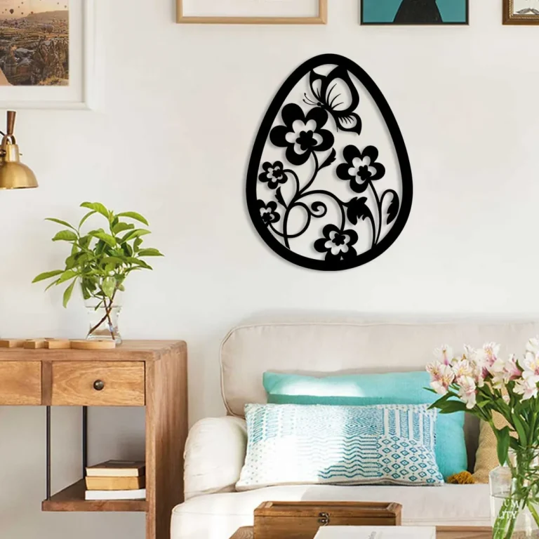 Floral Easter Egg With Butterfly Metal Sign, Wall Metal Art