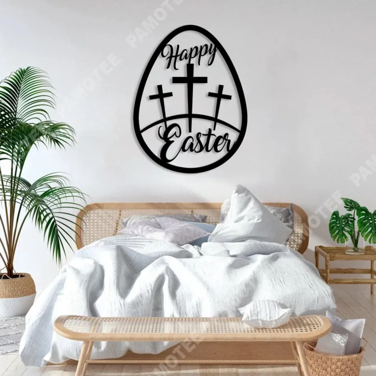 He Is Risen Three Crosses In Easter Egg Metal Art, Jesus Home Decor ...