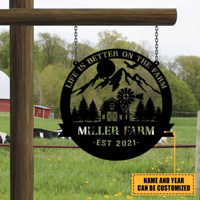 Life Is Better On The Farm Personalized Metal Sign, Mountain Farm Art