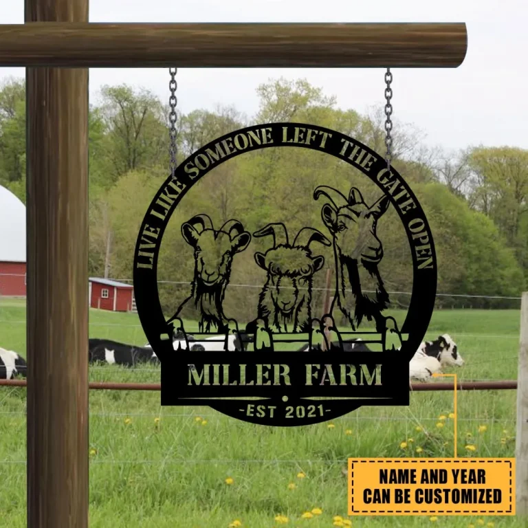 Live Like Someone Customized Three Funny Goats Metal Farm Art, Fathers Day Gift