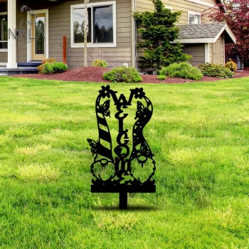 Couple Gnome Welcome Metal Garden Sign, Metal Garden Stake, Yard Art Decor, Welcome Sign