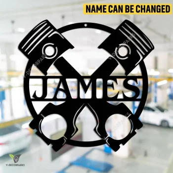 Personalized Pistons Garage Metal Art, Piston Mechanic Outer Plaque