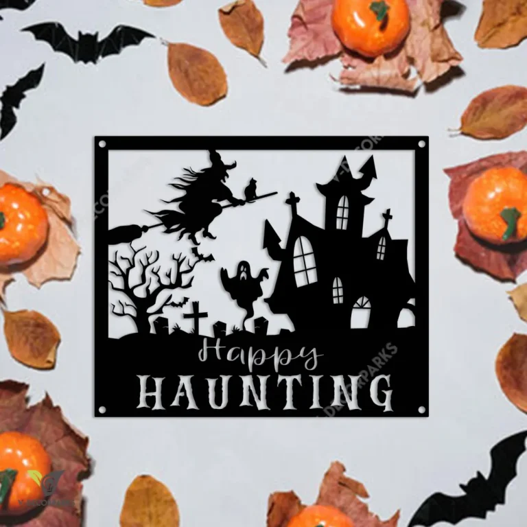 Happy Haunting Sementary Scene Metal Sign, Haunting House Iron Plaque