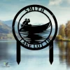 Personalized Rowing Man On Lake Metal Sign, Fishing Iron Yard Stake