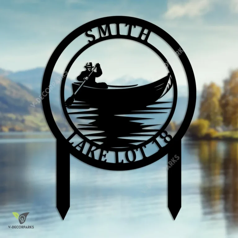 Personalized Rowing Man On Lake Metal Sign, Fishing Iron Yard Stake