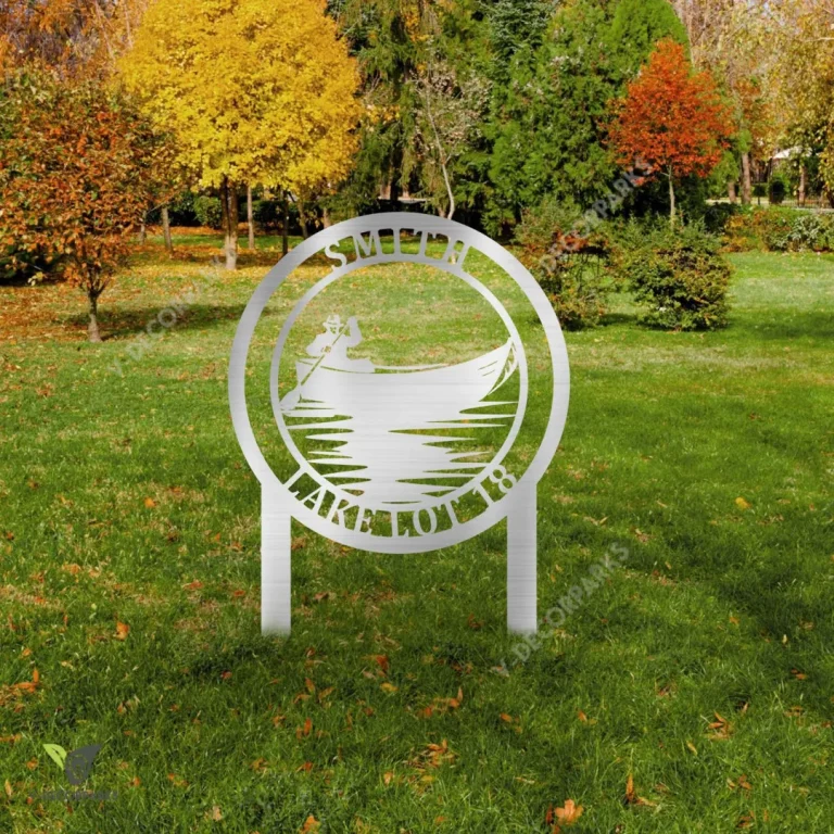 Personalized Rowing Man On Lake Metal Sign, Fishing Iron Yard Stake