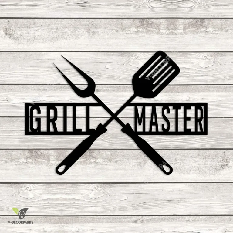 Customized Grill Master Carving Fork And Spatula Metal Sign, Bbq Outer Decoration