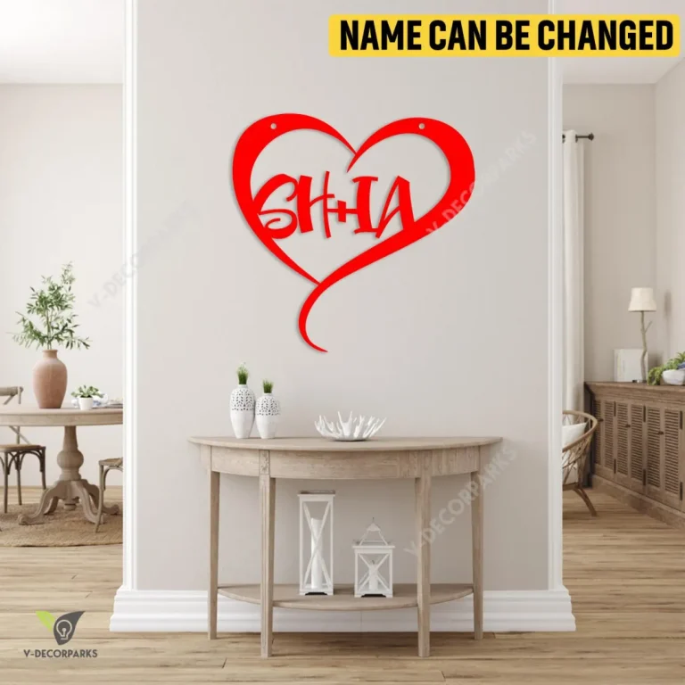 Custom Couple Name Red Heart Metal Art, Housewarming Bedroom Decor