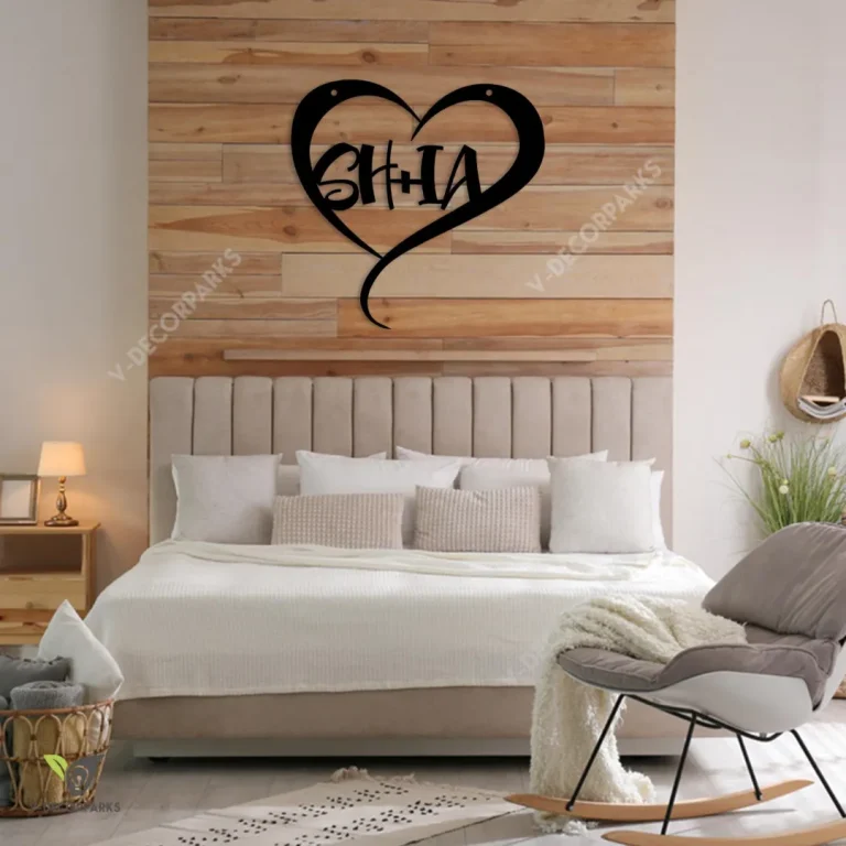 Custom Couple Name Red Heart Metal Art, Housewarming Bedroom Decor