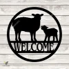 Personalized Mother Sheep And Lamb Circle Metal Sign, Sheep Farm Cutout Wall Hanging