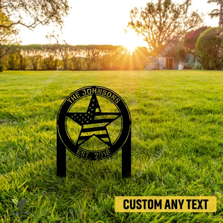 Personalized America Star Metal Yard Decoration, Veterans Day Laser Cut Garden Stake