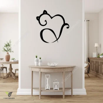 Cat Heart Shape Metal Art, Kitten Heart Porch Decor