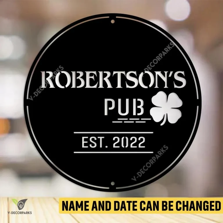 Custom Irish Pub With 4 Leaf Clover Metal Sign, Cutout Artwork For St Patrick's Day