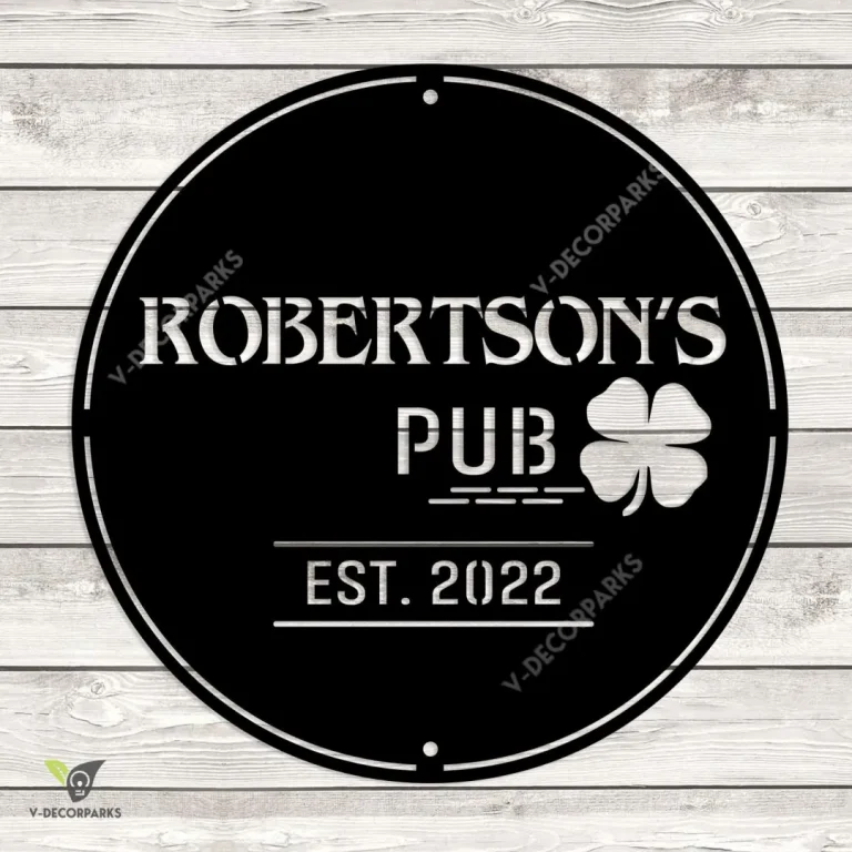 Custom Irish Pub With 4 Leaf Clover Metal Sign, Cutout Artwork For St Patrick's Day