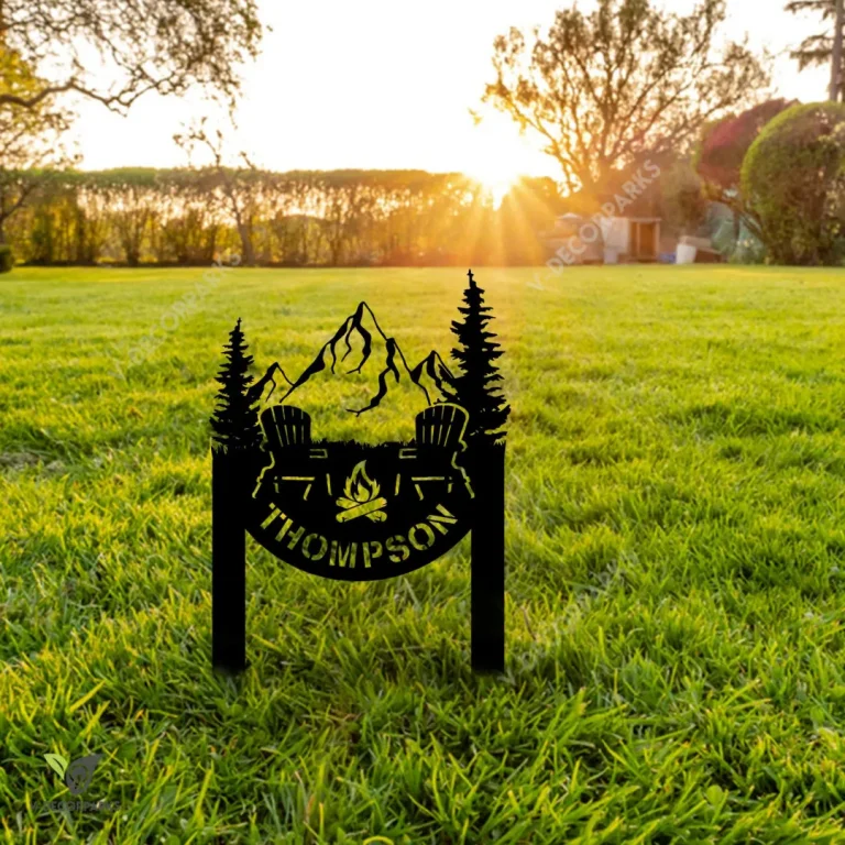 Custom Campfire, Chairs In Forest Metal Garden Decor, Camping Cutout Accent