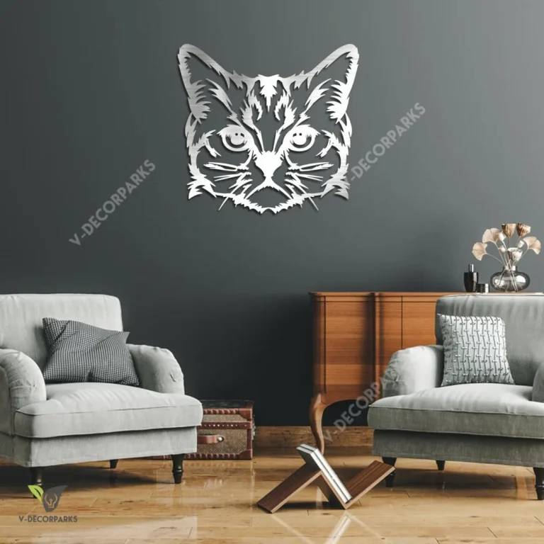 Cat Face Metal Wall Decoration, Pet Silhouette Decorative Accent