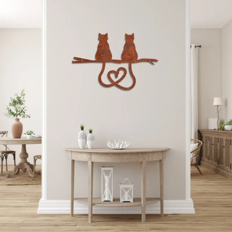 Couple Cat Heart Rusty Metal Wall Art, Lovely Decor For Husband And Wife
