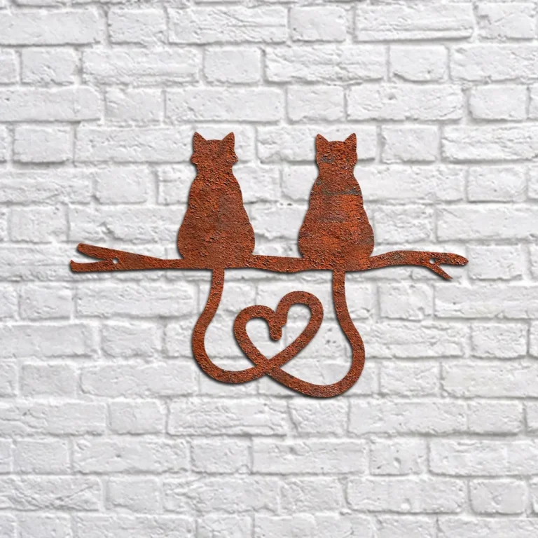 Couple Cat Heart Rusty Metal Wall Art, Lovely Decor For Husband And Wife
