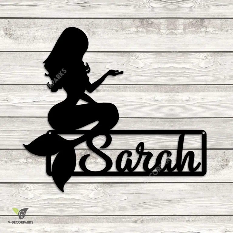 Personalized Kid Name Mermaid Metal Sign, Girls Room Cutout Decoration