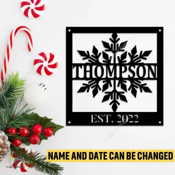 Custom Snowflake Square Metal Sign, Christmas Iron Porch Artwork
