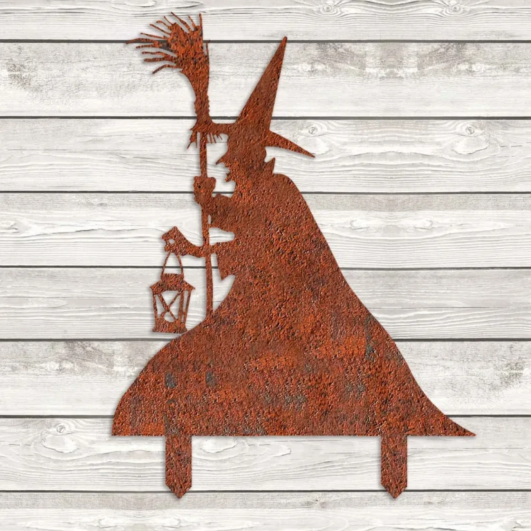 Rusted Witch Metal Garden Sculpture, Witch Outdoor Decor For Halloween