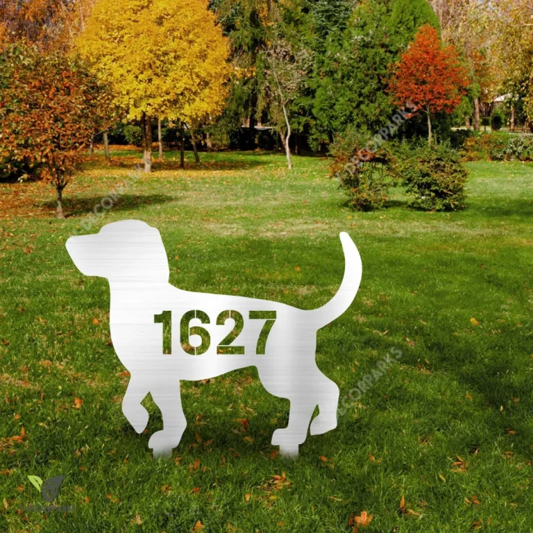 Personalized Address Beagle Dog Metal Garden Art, Beagle Laser Cut Stake