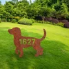 Personalized Address Beagle Dog Rustic Metal Garden Art, Beagle Steel Accent