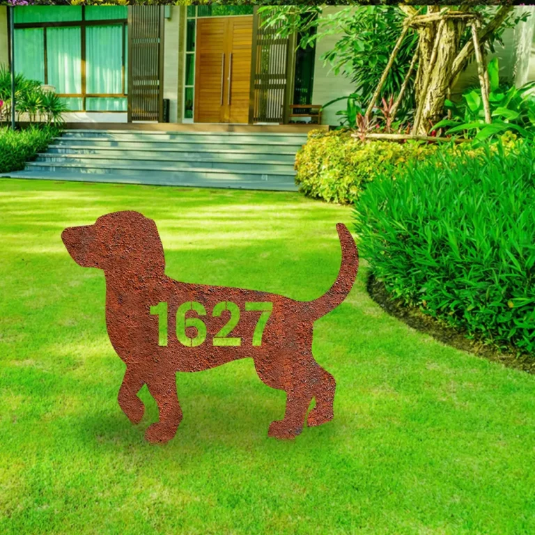 Personalized Address Beagle Dog Rustic Metal Garden Art, Beagle Steel Accent