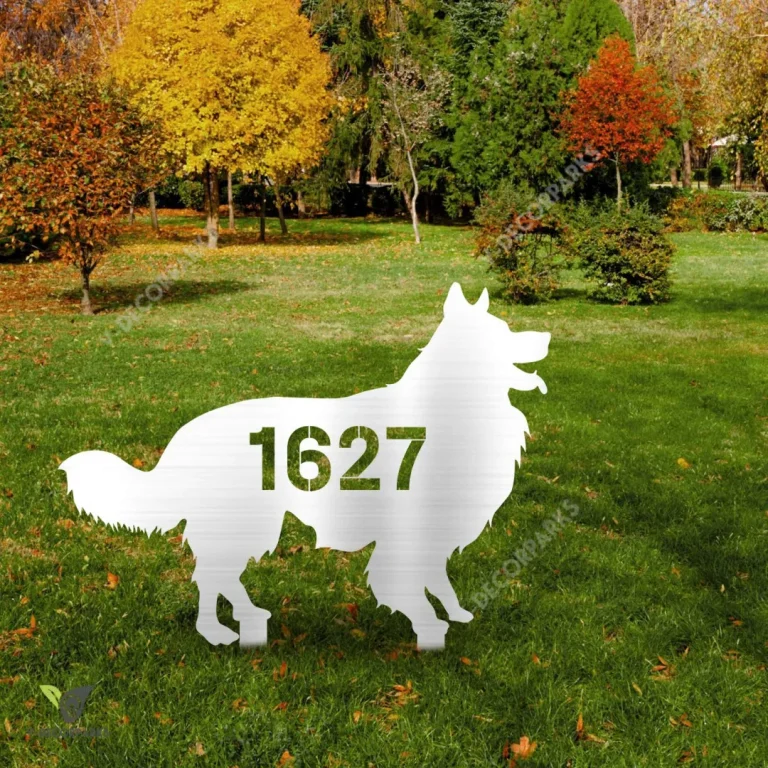 Custom Address Number Border Collie Dog Metal Garden Decoration, Border Collie Decorative Artwork