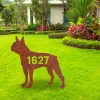 Personalized Address Number Boston Terrier Dog Rusted Metal Garden Decor, Boston Terrier Yard Stake