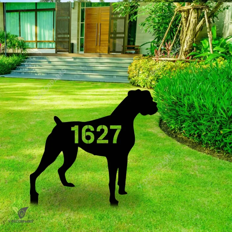 Customized Address Boxer Dog Metal Garden Art, Boxer Puppy Yard Stake