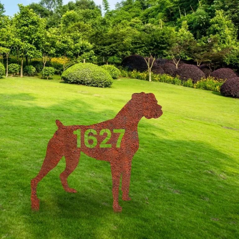 Customized Address Boxer Dog Rustic Metal Garden Art, Boxer Puppy Welded Stake