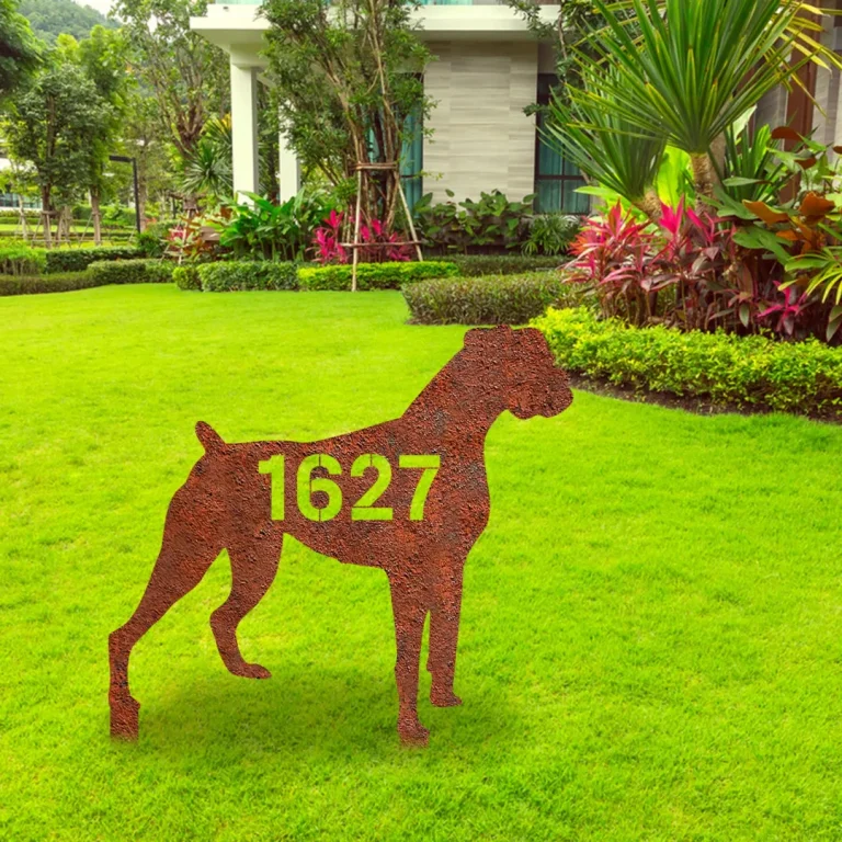 Customized Address Boxer Dog Rustic Metal Garden Art, Boxer Puppy Welded Stake