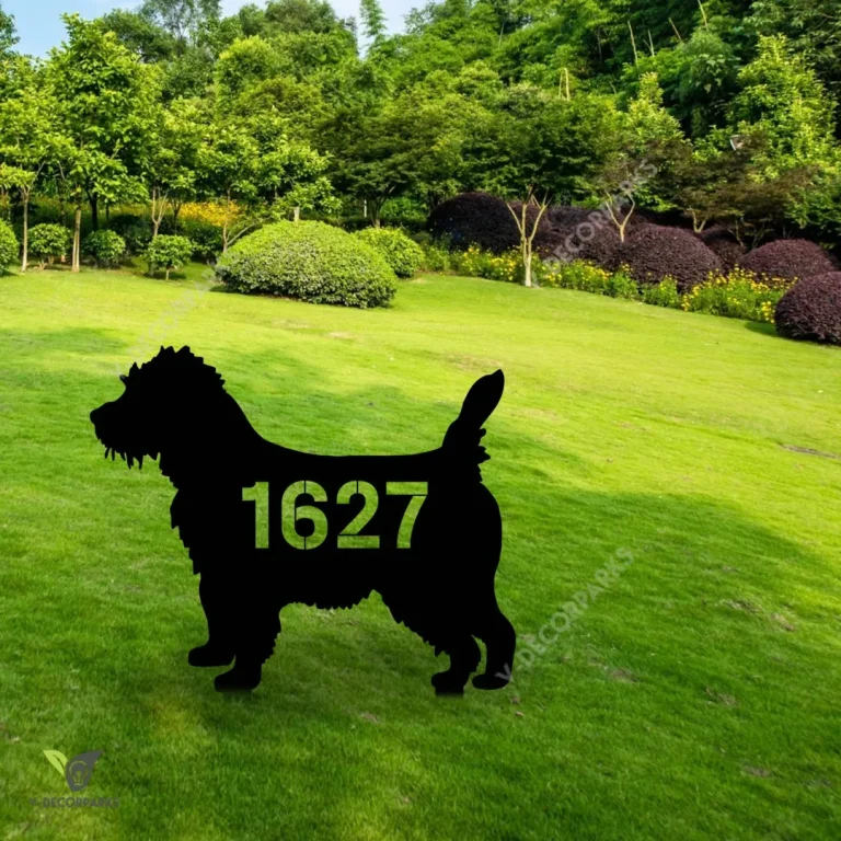 Custom Address Number Cairn Terrier Dog Metal Garden Sign, Cairn Terrier Welded Stake