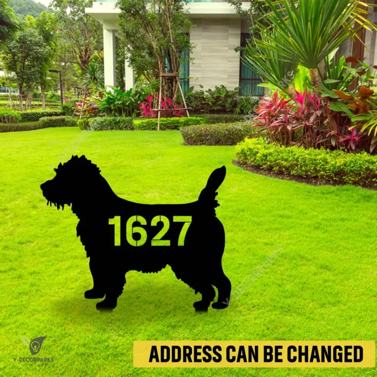 Custom Address Number Cairn Terrier Dog Metal Garden Sign, Cairn Terrier Welded Stake