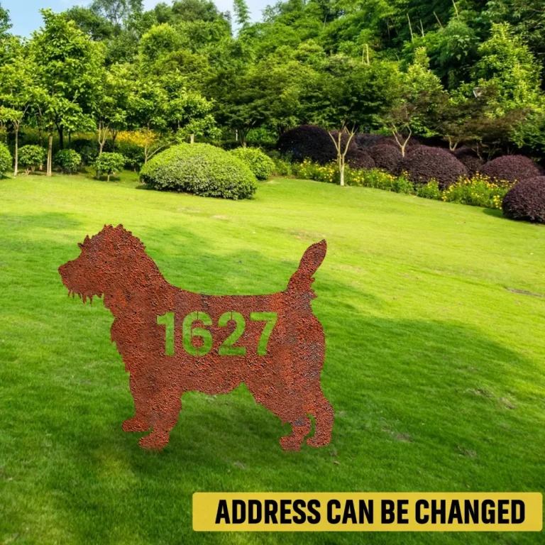 Custom Address Number Cairn Terrier Dog Rusty Metal Garden Sign, Cairn Terrier Weatherproof Artwork