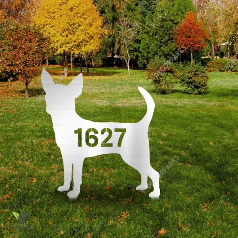 Personalized Address Chihuahua Dog Metal Garden Decoration, Funny Chihuahua Weatherproof Artwork