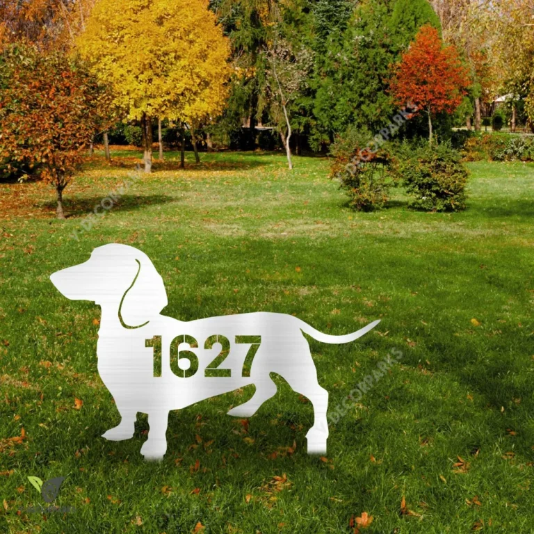 Custom Address Dachshund Dog Metal Garden Art, Dachshund, Wiener Dog Evergreen Stake