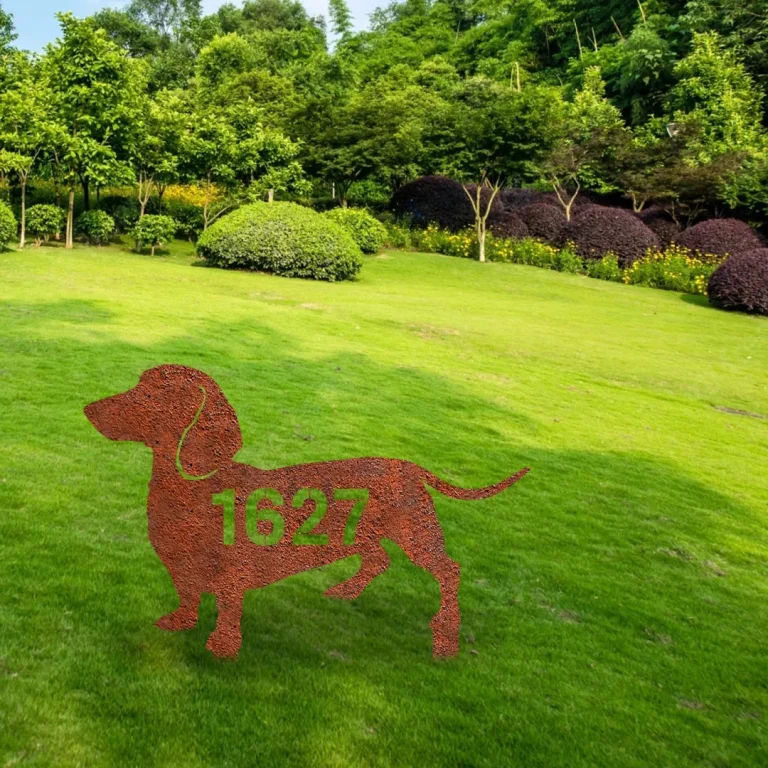 Custom Address Dachshund Dog Rustic Metal Garden Art, Dachshund, Wiener Dog Iron Yard Accent