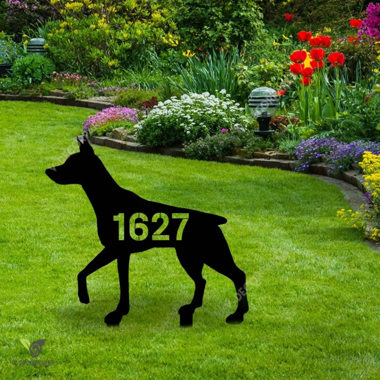 Personalized Address Number Dorberman Pinscher Dog Metal Garden Sign, Dorberman Pinscher Iron Yard Accent