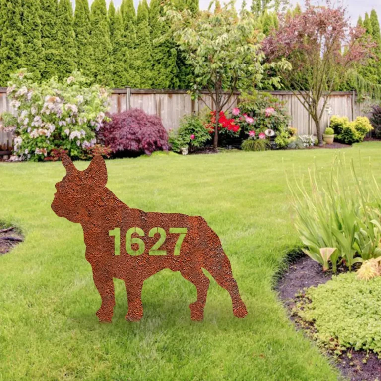 Customized Address Number French Bulldog Rusted Metal Garden Decoration, French Bulldog, Frenchies Cutout Artwork